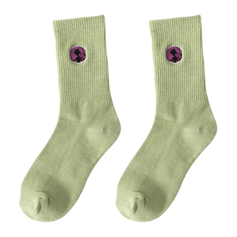 Custom logo Crew High Quality Women Men Sport Cute Cartoon Embroidered logo Socks Custom