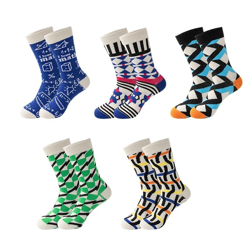Apsilkshop Men's Colorful Striped Mid-Calf Socks Breathable Casual Athletic Daily Wear Versatile Fashionable Comfort Best Socks