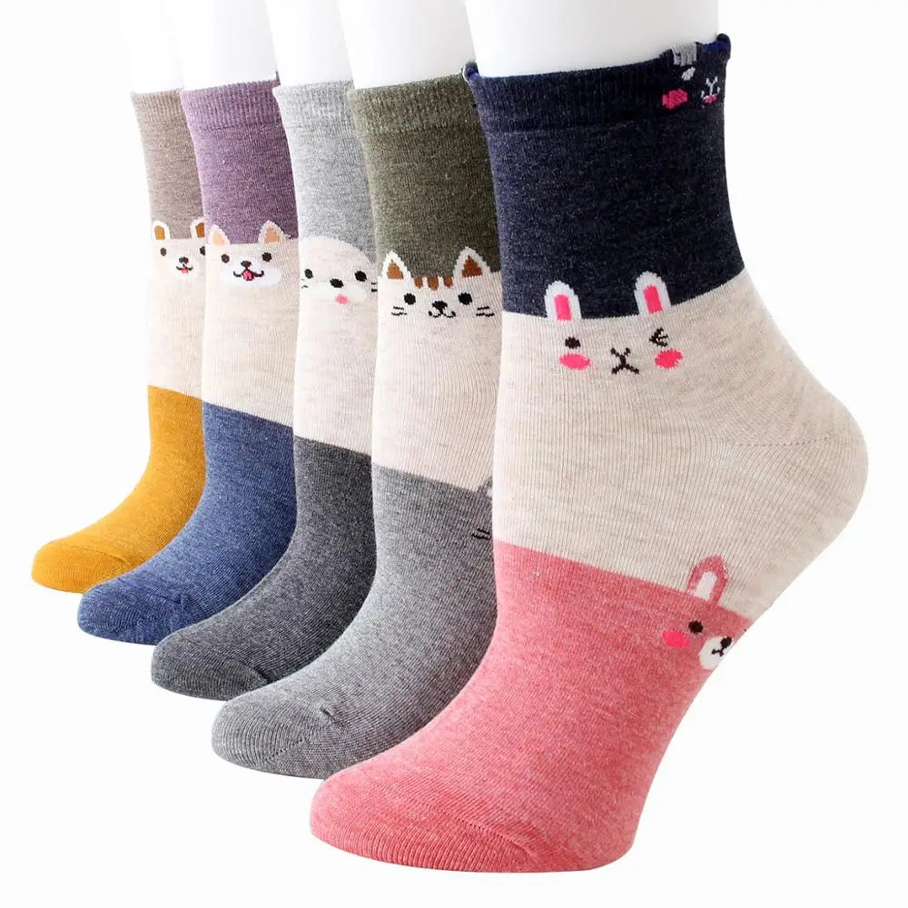 Apsilkshop Bamboo Crew Socks for Ladies Funny Korean Women Novelty Animal Sock Colorful Cute Socks