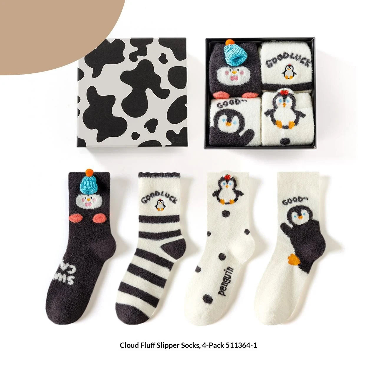 Apsilkshop Cloud Fleece Socks - Anti-Slip Soft Warm Breathable Comfortable 4 Pairs Black&White Women's Floor Socks
