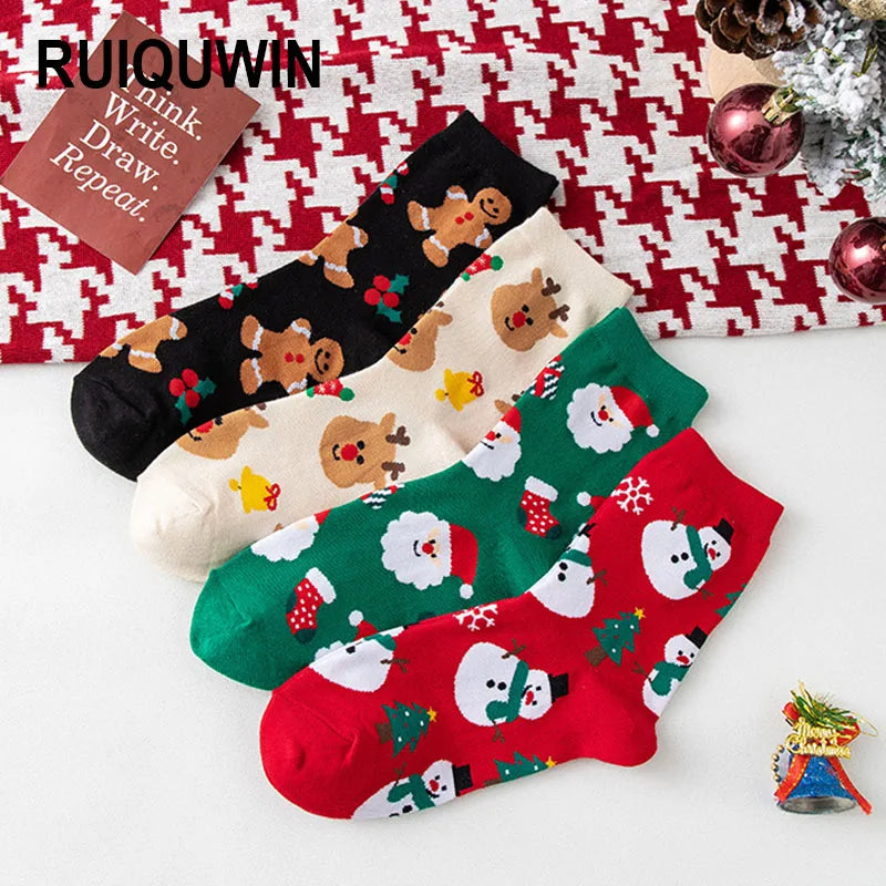 Apsilkshop New Design Christmas Socks for Women Cute Cartoon Soft Mid Calf Socks Winter Autumn Thickened Warm Gift Socks