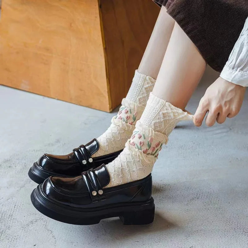 Apsilkshop Beautiful Spring Tulip Flower Patterned Socks Stylish
