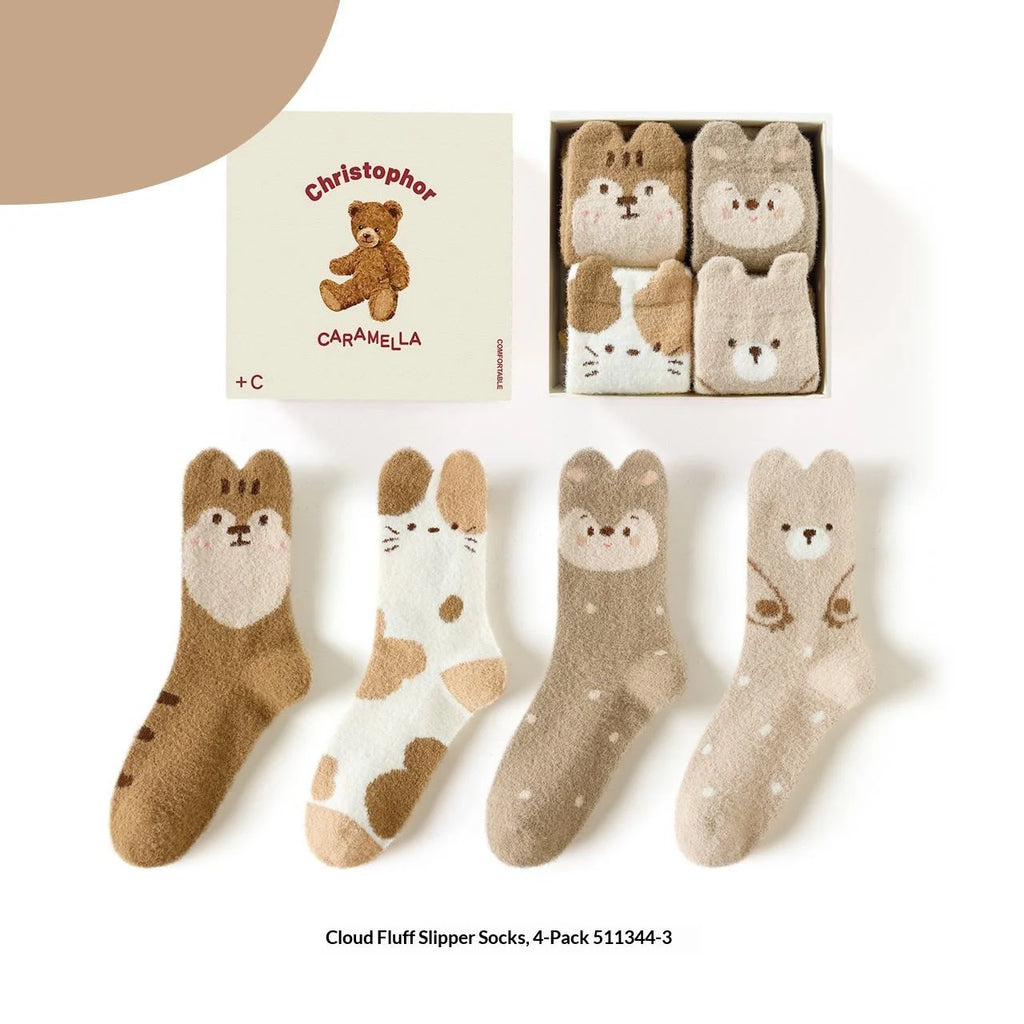 Apsilkshop Cloud Fleece Socks - Anti-Slip Soft Warm Breathable Comfortable 4 Pairs Black&White Women's Floor Socks