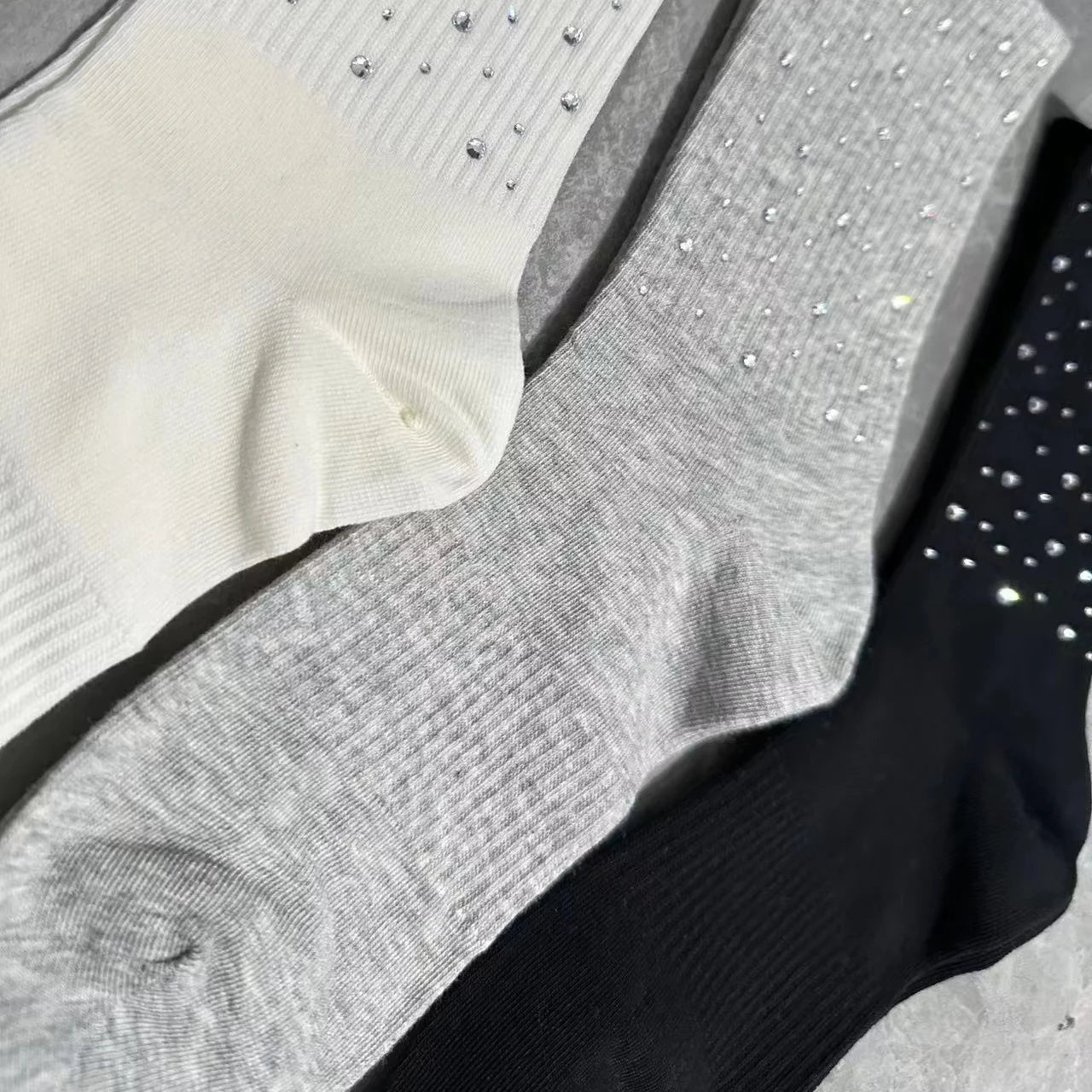 Apsilkshop Shiny Diamond Gem Socks Women Crew Cotton Socks