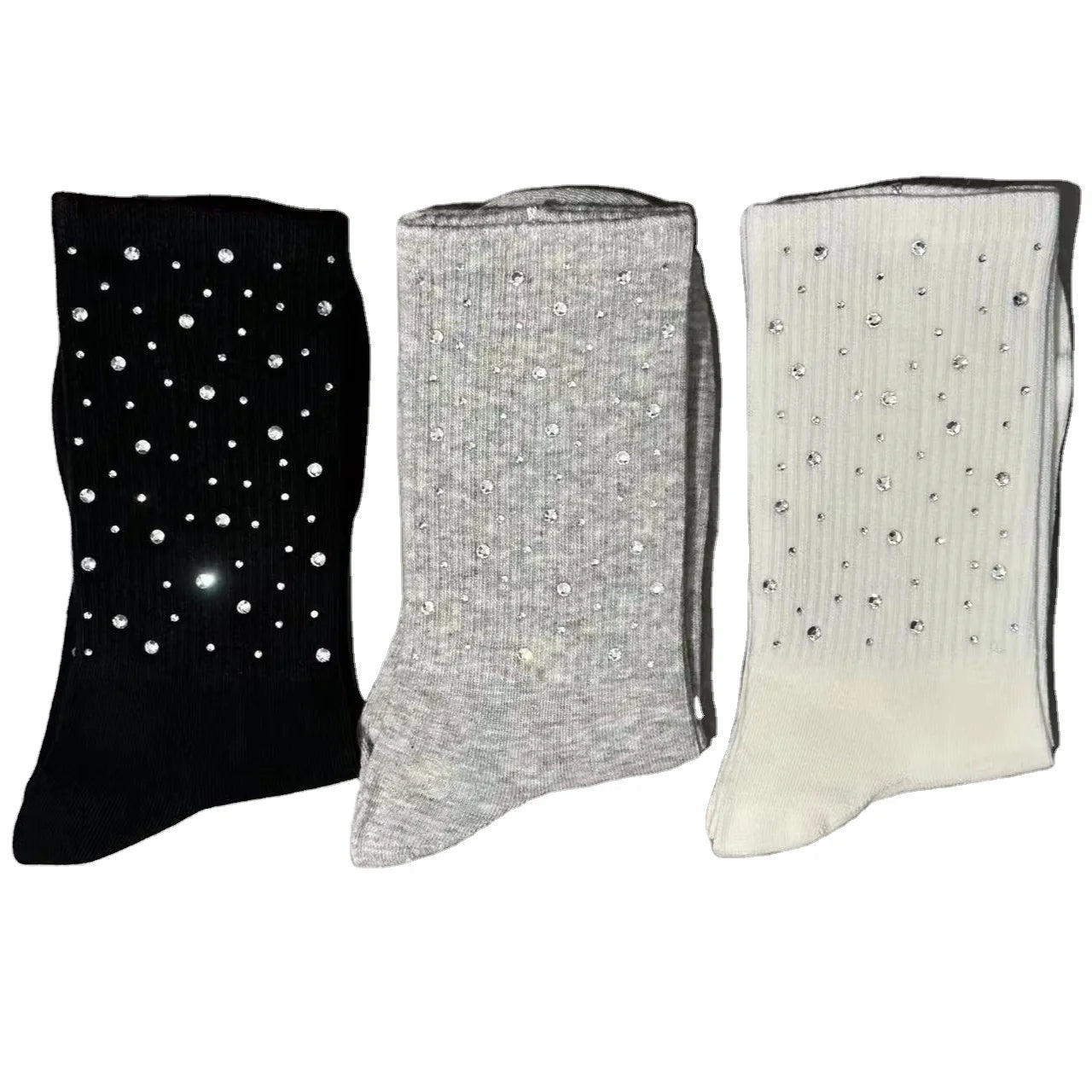 Apsilkshop Shiny Diamond Gem Socks Women Crew Cotton Socks
