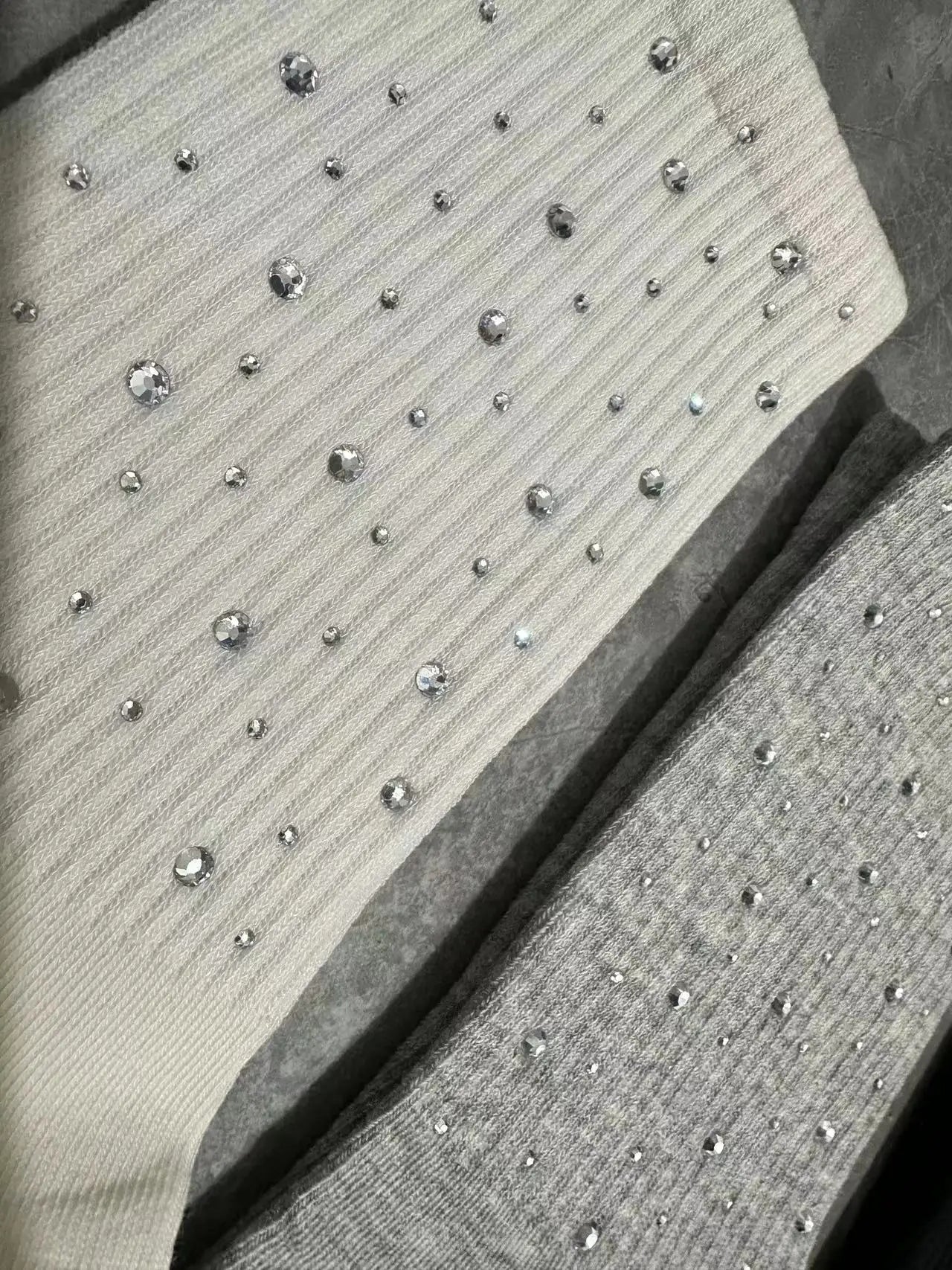 Apsilkshop Shiny Diamond Gem Socks Women Crew Cotton Socks