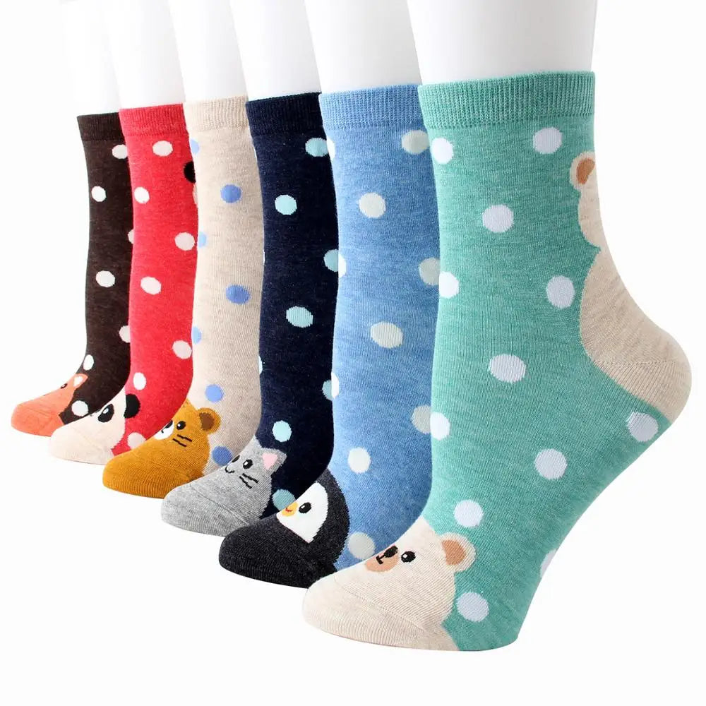 Apsilkshop Bamboo Crew Socks for Ladies Funny Korean Women Novelty Animal Sock Colorful Cute Socks