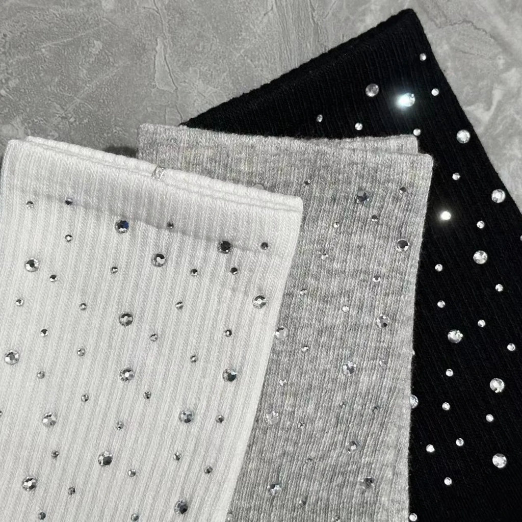 Apsilkshop Shiny Diamond Gem Socks Women Crew Cotton Socks