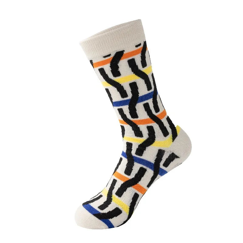 Apsilkshop Men's Colorful Striped Mid-Calf Socks Breathable Casual Athletic Daily Wear Versatile Fashionable Comfort Best Socks