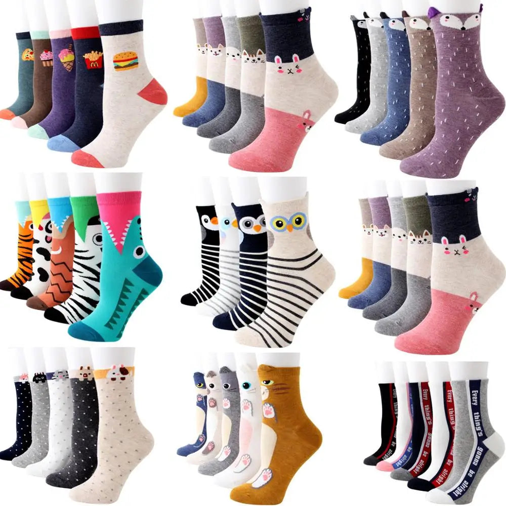 Apsilkshop Bamboo Crew Socks for Ladies Funny Korean Women Novelty Animal Sock Colorful Cute Socks