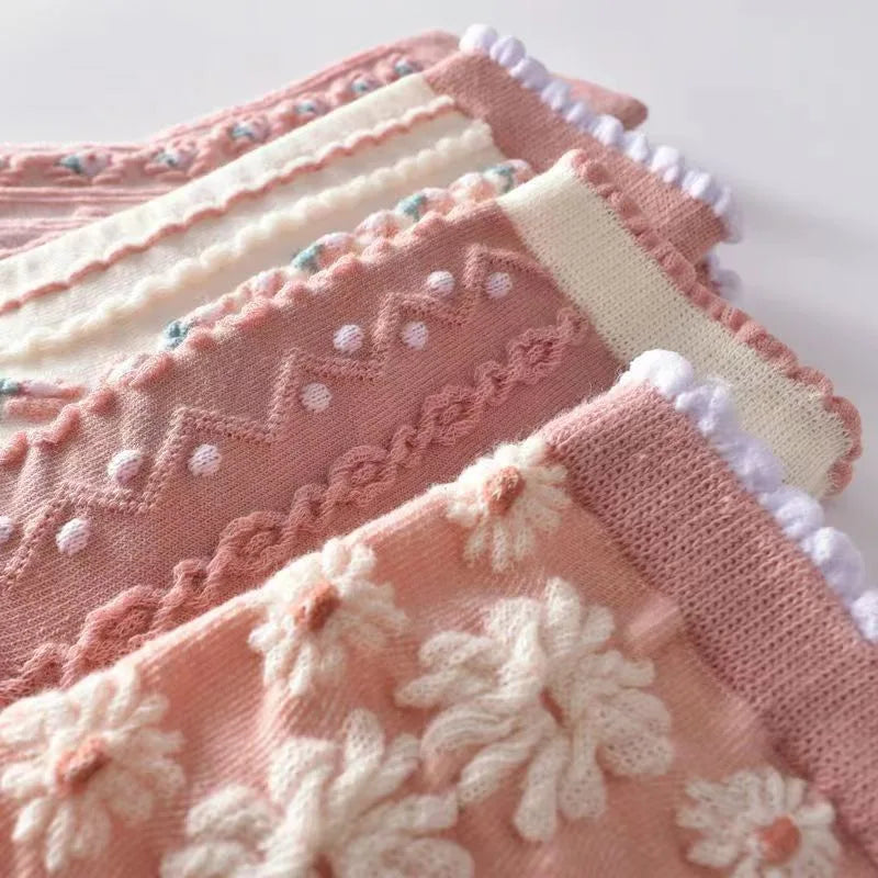 Apsilkshop Slouch Warm Cozy Crew Anti-Slip Socks Three Dimensional Relief Unisex Breathable Spandex/Polyester Pink Retro Autumn