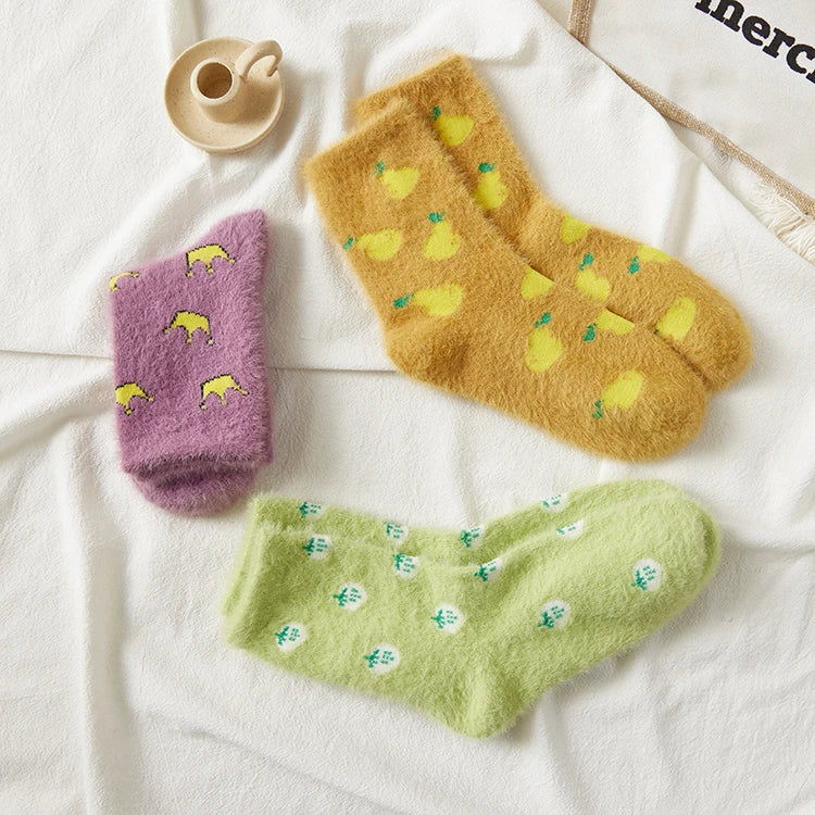 Apsilkshop Pattern Women Thermal Socks Animal Fluffy Coral Velvet Cozy Socks Warm Crew Socks for Sleeping