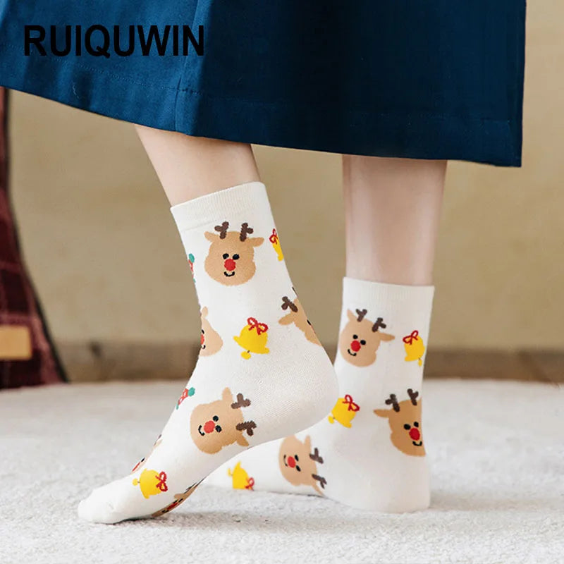 Apsilkshop New Design Christmas Socks for Women Cute Cartoon Soft Mid Calf Socks Winter Autumn Thickened Warm Gift Socks