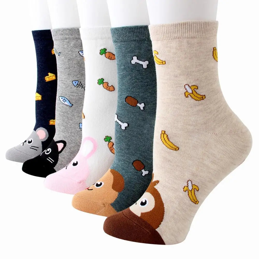 Apsilkshop Bamboo Crew Socks for Ladies Funny Korean Women Novelty Animal Sock Colorful Cute Socks