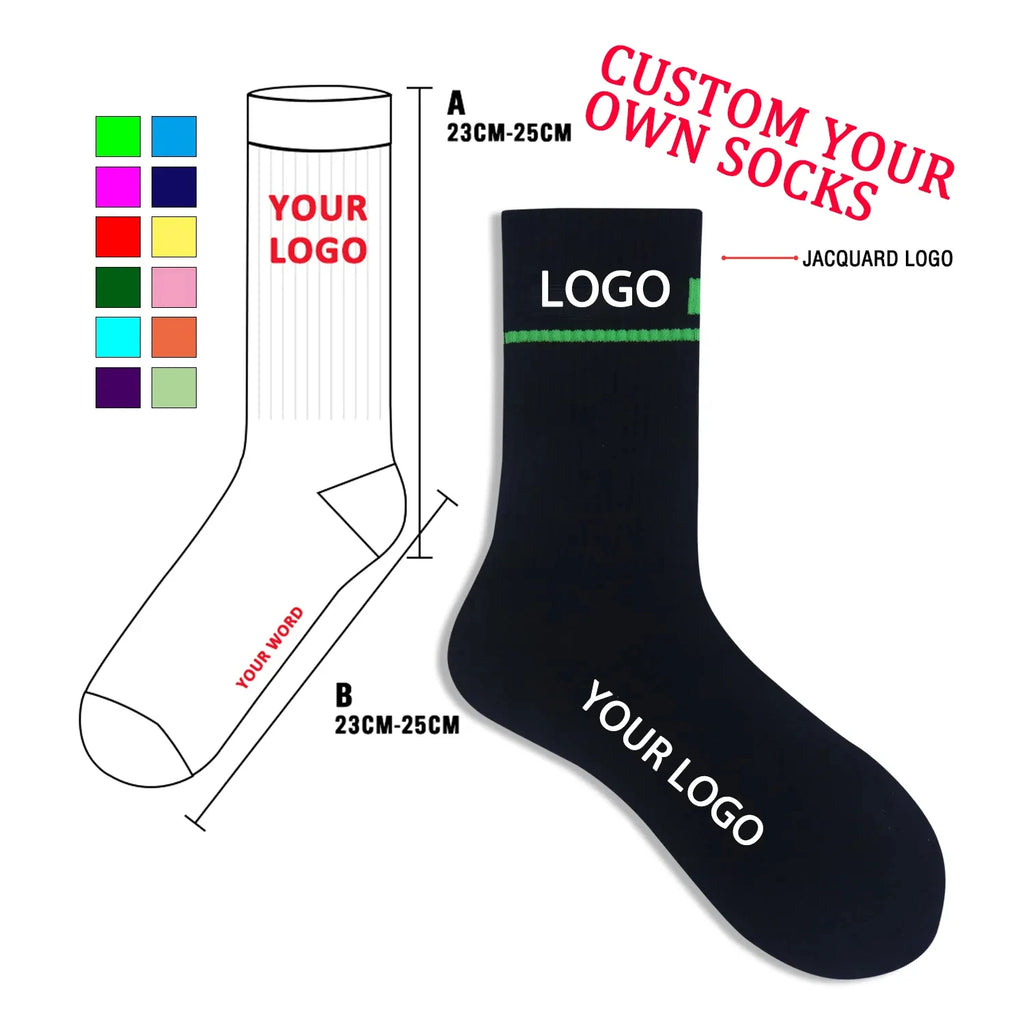 Custom logo Crew High Quality Women Men Sport Cute Cartoon Embroidered logo Socks Custom