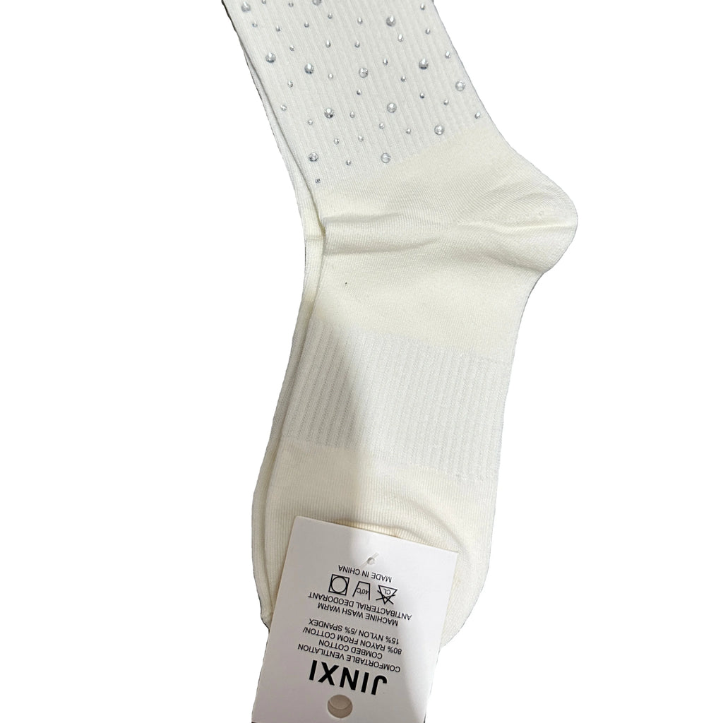 Apsilkshop Shiny Diamond Gem Socks Women Crew Cotton Socks