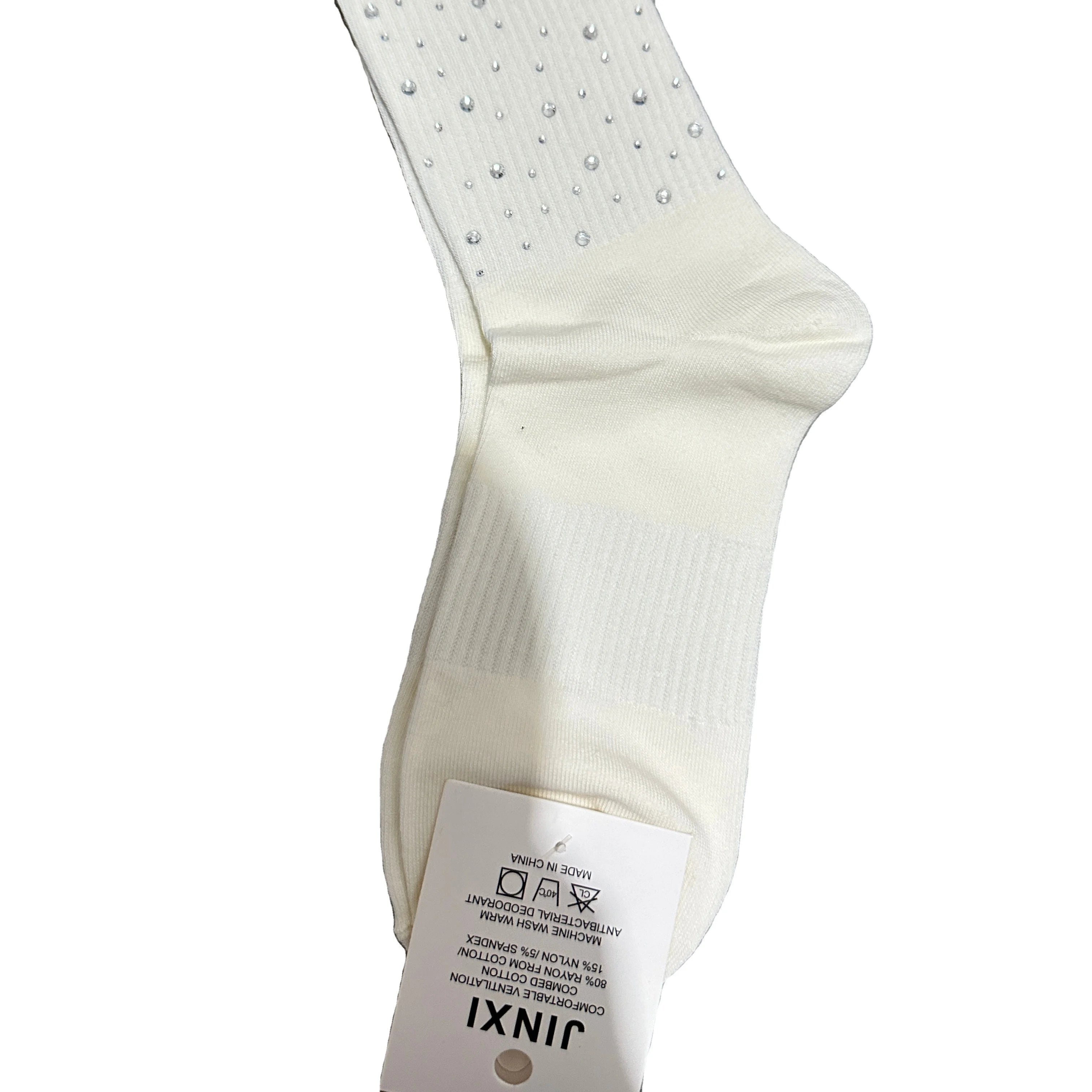 Apsilkshop Shiny Diamond Gem Socks Women Crew Cotton Socks