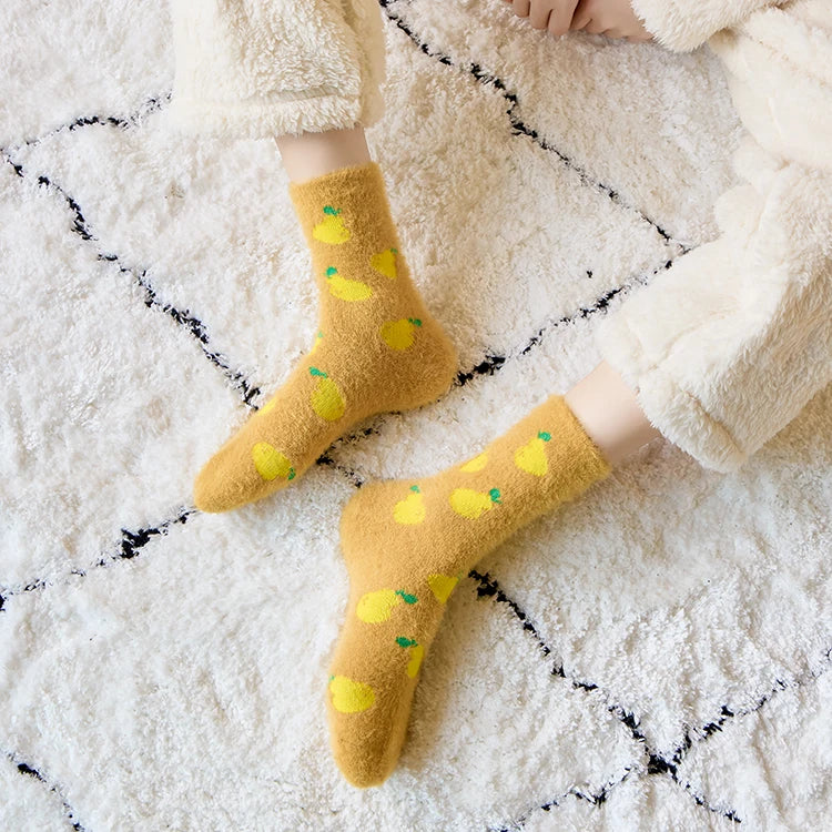 Apsilkshop Pattern Women Thermal Socks Animal Fluffy Coral Velvet Cozy Socks Warm Crew Socks for Sleeping