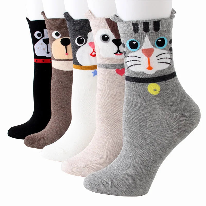Apsilkshop Bamboo Crew Socks for Ladies Funny Korean Women Novelty Animal Sock Colorful Cute Socks
